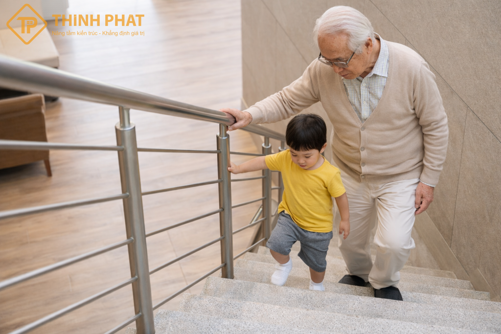 thiết kế cầu thang phù hợp cho người lớn trẻ nhỏ